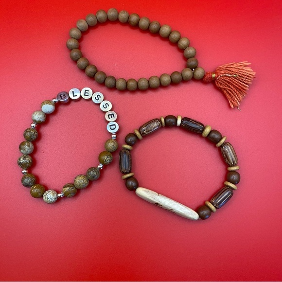 Wood Stretchy Bohemian Bracelet Set - Picture 1 of 5